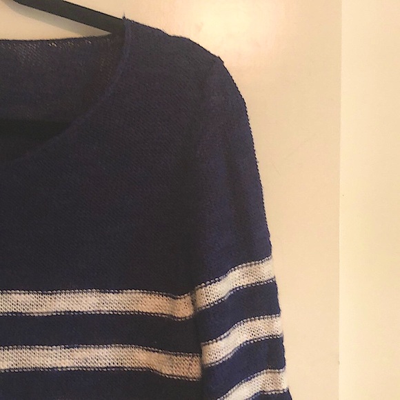 Navy & White Striped Off the Shoulder Sweater - Picture 3 of 5